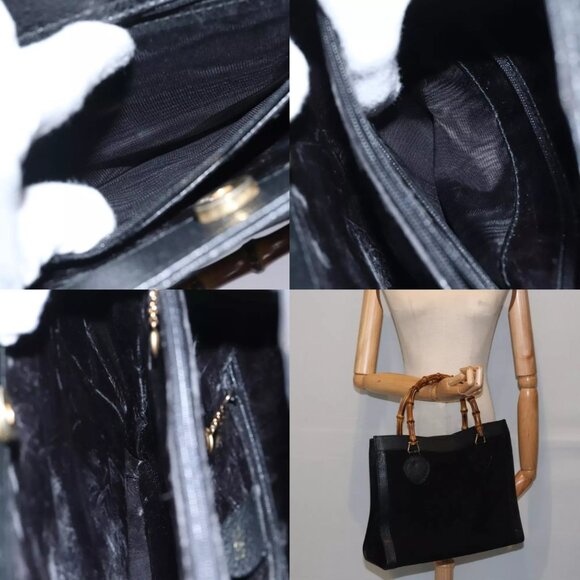 GUCCI Bamboo Hand Bag Suede Leather Black Gold 002 1186 0260 Auth ep5511 - Picture 16 of 16